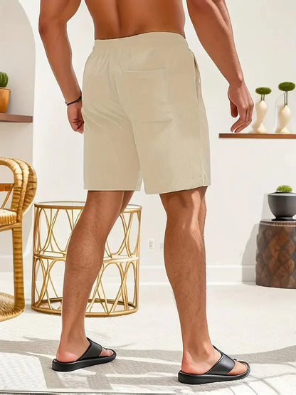 Herr Shorts - Ribbad Bomull - Elastisk Midja - Justerbar Passform - Avslappnad Fit