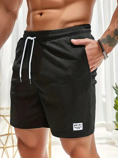 Herr Shorts - Ribbad Bomull - Elastisk Midja - Justerbar Passform - Avslappnad Fit