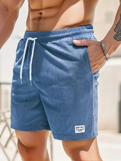 Herr Shorts - Ribbad Bomull - Elastisk Midja - Justerbar Passform - Avslappnad Fit
