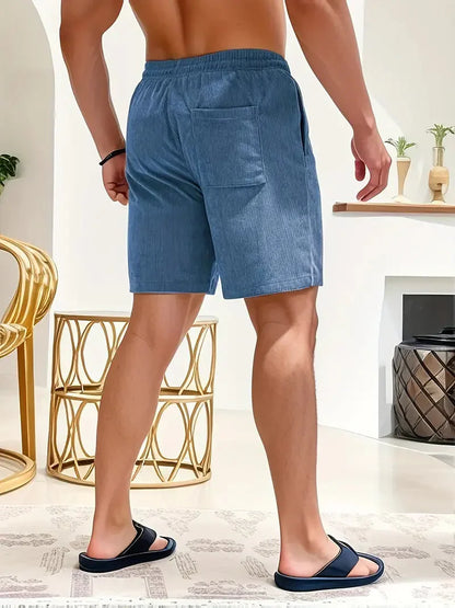 Herr Shorts - Ribbad Bomull - Elastisk Midja - Justerbar Passform - Avslappnad Fit