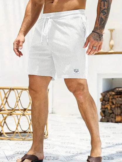 Herr Shorts - Ribbad Bomull - Elastisk Midja - Justerbar Passform - Avslappnad Fit