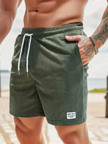 Herr Shorts - Ribbad Bomull - Elastisk Midja - Justerbar Passform - Avslappnad Fit