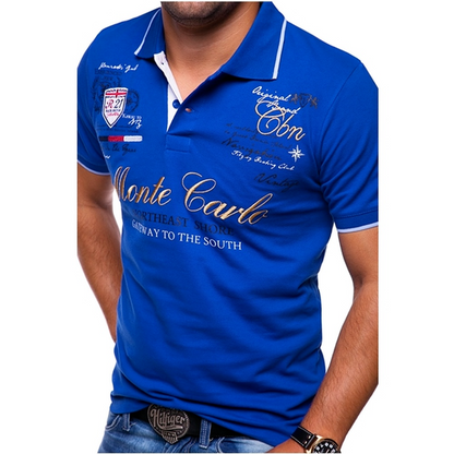 Herr Pikétröja – Slim Fit – Andningsbar Mix – Grafisk Design – Vardagsstil