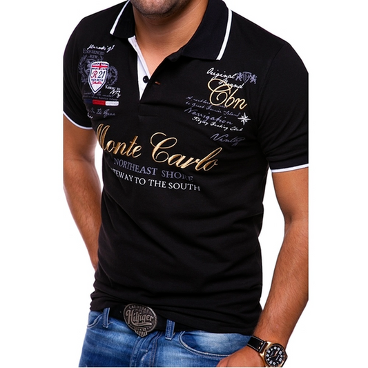 Herr Pikétröja – Slim Fit – Andningsbar Mix – Grafisk Design – Vardagsstil