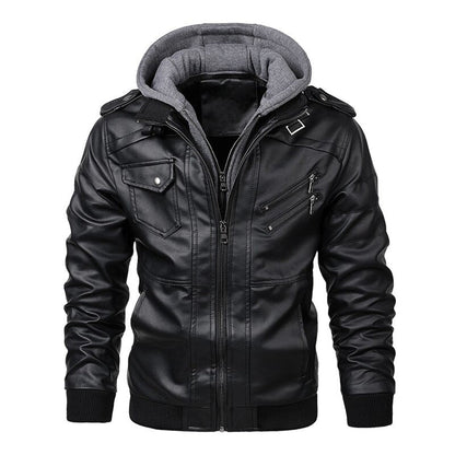 Herrjacka – Slim fit – Läder – Huva – Dragkedjefickor – Epåletter – Ribbad kant