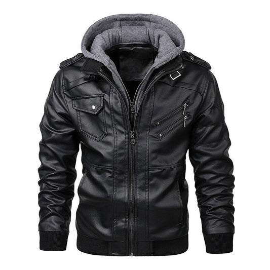 Herrjacka – Slim fit – Läder – Huva – Dragkedjefickor – Epåletter – Ribbad kant