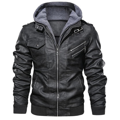 Herrjacka – Slim fit – Läder – Huva – Dragkedjefickor – Epåletter – Ribbad kant