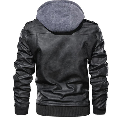 Herrjacka – Slim fit – Läder – Huva – Dragkedjefickor – Epåletter – Ribbad kant