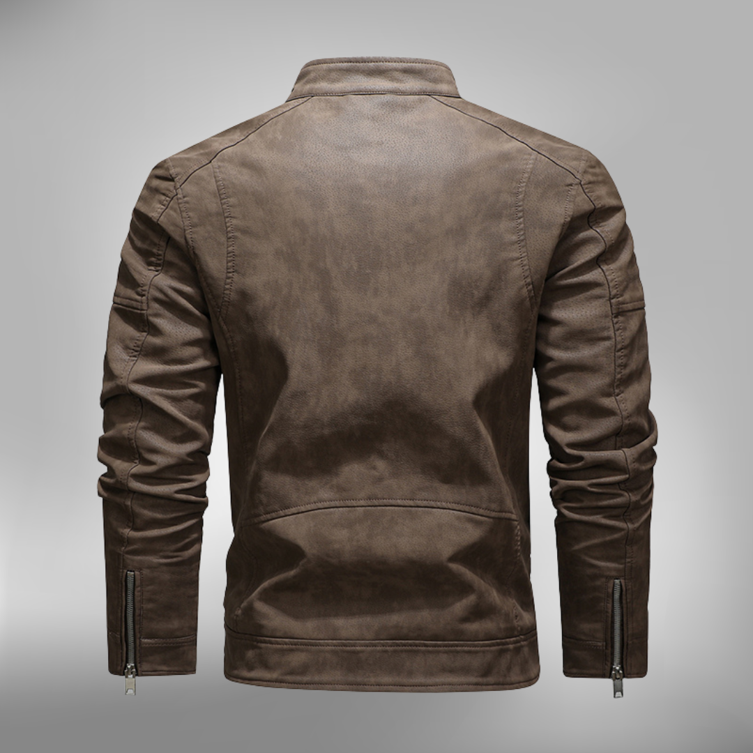 Herrjacka i bikerstil – Slim Fit – Quiltade axlar – Sned dragkedja – Ståkrage med tryckknapp