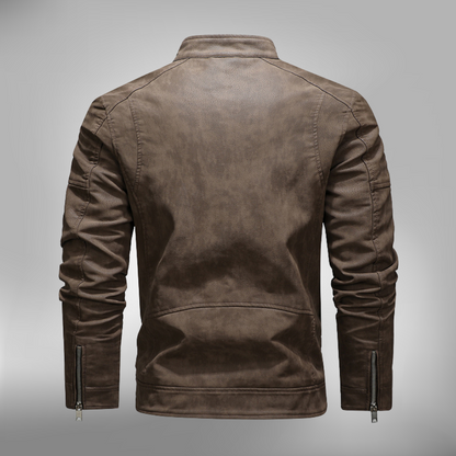 Herrjacka i bikerstil – Slim Fit – Quiltade axlar – Sned dragkedja – Ståkrage med tryckknapp