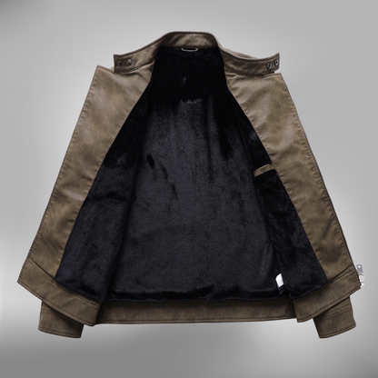Herrjacka i bikerstil – Slim Fit – Quiltade axlar – Sned dragkedja – Ståkrage med tryckknapp