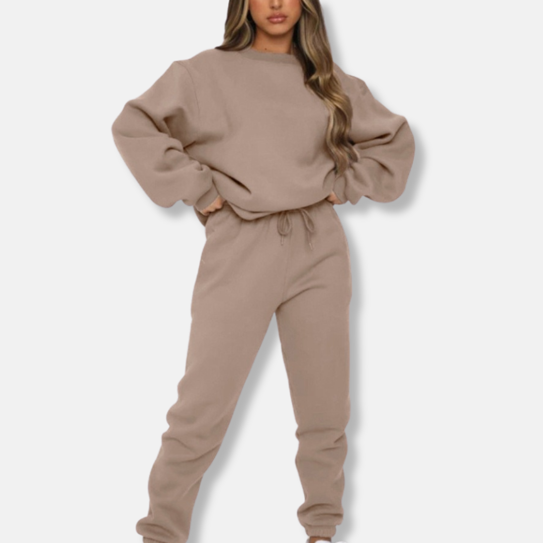 Dam Loungewear Set – Avslappnad Passform – Långärmad Top – Joggers med Dragsko