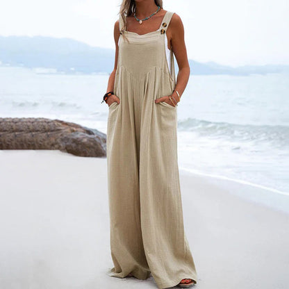 Dam Jumpsuit - Vid Passform - Ärm lös - Lång Byxa med Fickor - Casual