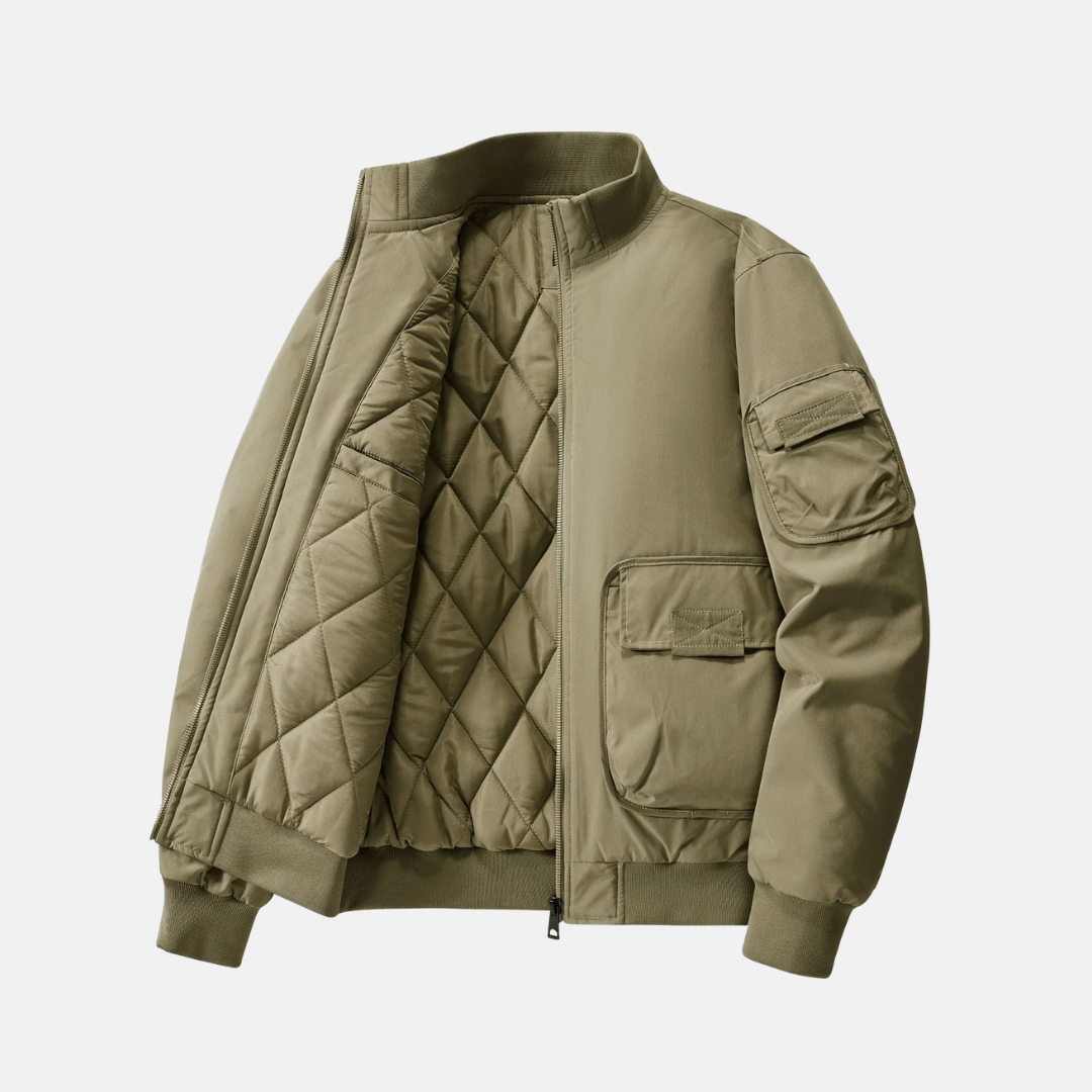 Herrbombarjacka – Regular Fit – Quiltad Fodring – Ståkrage – Utilityfickor