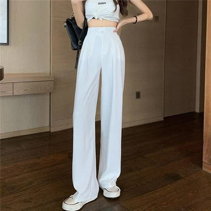 Dam Byxor - Hög Midja - Vida Ben - Elegant Skräddad Look - Veckade Framtill