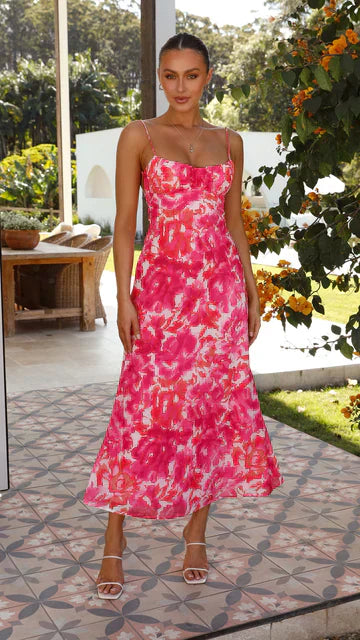 Damklänning – Ärm lös Maxiklänning – Spaghettiband – Elegant och Flödande Siluett