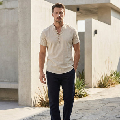Men’s Lightweight Linen Short Sleeve Shirt with Relaxed Fit