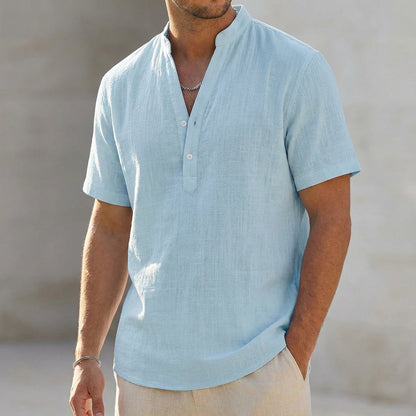 Men’s Lightweight Linen Blend Short Sleeve Henley Relaxed Fit Shirt