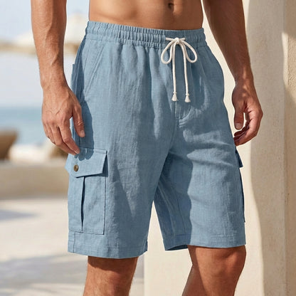 Men’s Lightweight Linen Cargo Shorts with Relaxed Drawstring Fit
