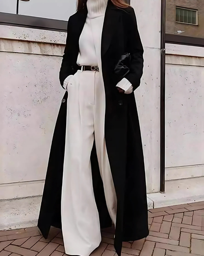 Damkappa lång modell – Oversized passform – Ullblandning – Dubbla knapprader