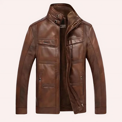 Herrjacka i Läder – Slim Fit – Struktur – Isolerat Foder – Flera Fickor