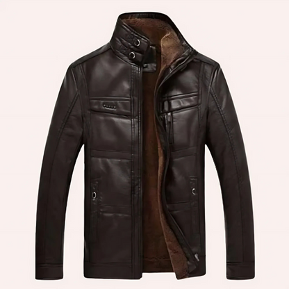 Herrjacka i Läder – Slim Fit – Struktur – Isolerat Foder – Flera Fickor