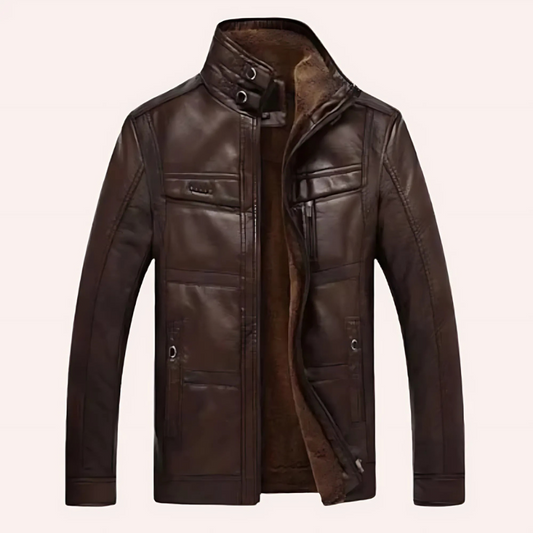 Herrjacka i Läder – Slim Fit – Struktur – Isolerat Foder – Flera Fickor