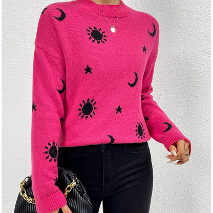 Damtröja – Avslappnad Passform – Jacquardstickad – Rund Hals – Lång Ärm – Svampmotiv