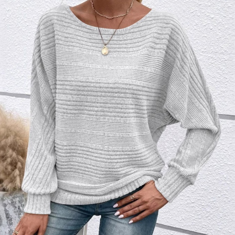 Damtröja – Avslappnad Passform – Dolmanärmar – Ribbstruktur – Ribbad Kant