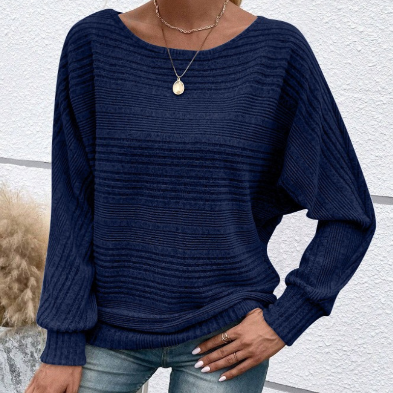 Damtröja – Avslappnad Passform – Dolmanärmar – Ribbstruktur – Ribbad Kant