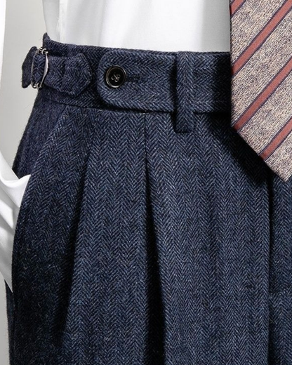 Herrbyxor – Skräddarsydd Slim Tapered Passform – Ullkänsla – Veck Fram – Justerbar Midja – Uppvikta Benslut