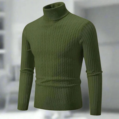Herr Polotröja - Kabelstickad - Slim Fit - Långärmad Varm och Stilren
