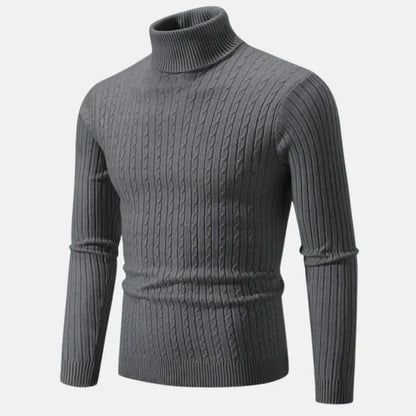 Herr Polotröja - Kabelstickad - Slim Fit - Långärmad Varm och Stilren