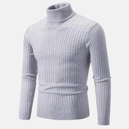 Herr Polotröja - Kabelstickad - Slim Fit - Långärmad Varm och Stilren