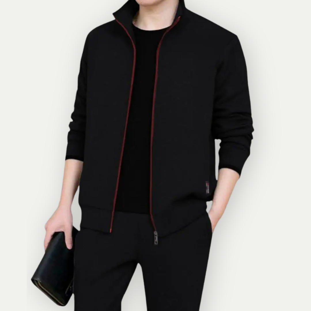 Herrjacka med dragkedja – Slim Fit – Hög krage – Ribbad kant