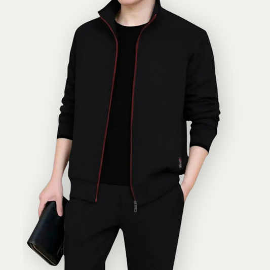Herrjacka med dragkedja – Slim Fit – Hög krage – Ribbad kant