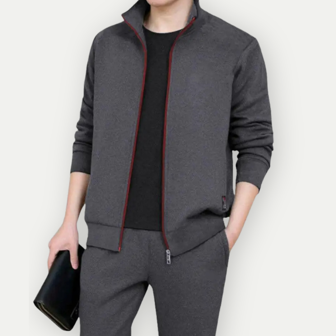 Herrjacka med dragkedja – Slim Fit – Hög krage – Ribbad kant