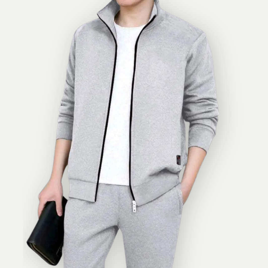 Herrjacka med dragkedja – Slim Fit – Hög krage – Ribbad kant