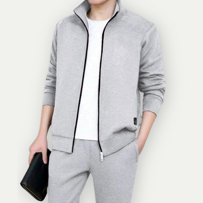 Herrjacka med dragkedja – Slim Fit – Hög krage – Ribbad kant