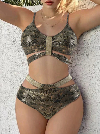 Dam Bikiniuppsättning– Push-Up Bygel – Hög Midja – Struktur Passform – Lyxigt Glansigt Tyg