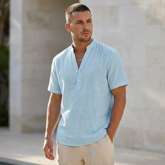 Men’s Lightweight Linen Blend Short Sleeve Henley Relaxed Fit Shirt