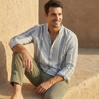 Men’s Lightweight Long Sleeve Linen Shirt with Relaxed Fit