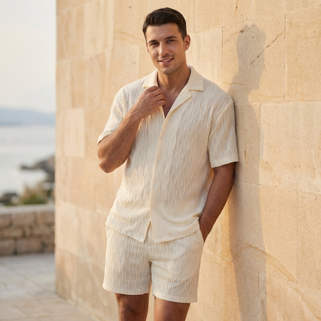 Men’s Relaxed Fit Textured Shirt and Shorts Summer Set
