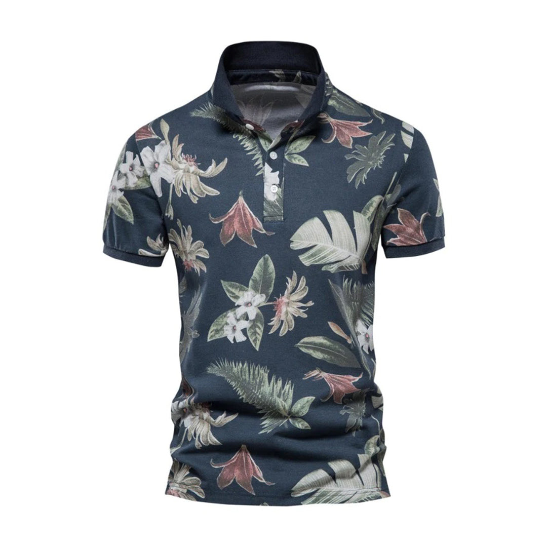 Herrpiké – Slim Fit – Tropiskt Mönster – Kort Ärm – Andningsbar Mix