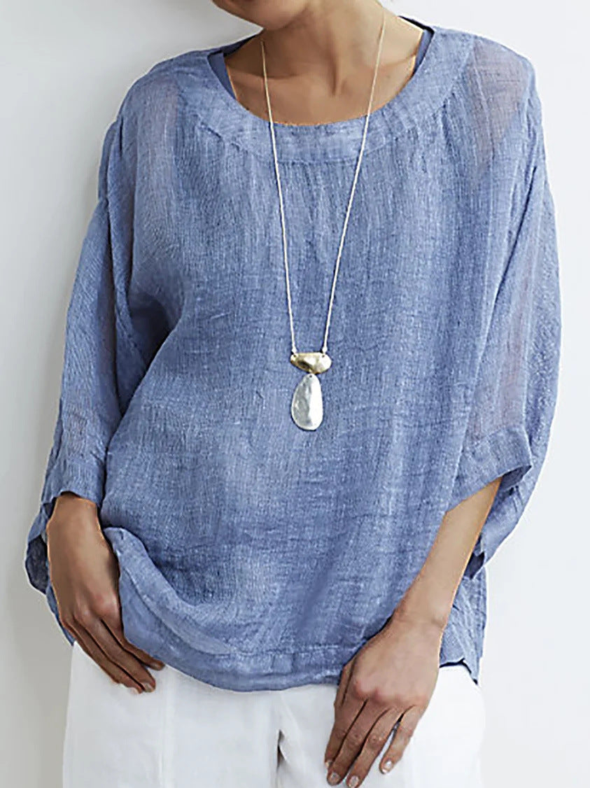 Damtop – 100% bomull – Lös passform – 3/4 ärm – Rund hals avslappnad stil