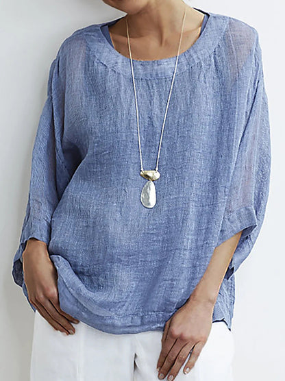 Damtop – 100% bomull – Lös passform – 3/4 ärm – Rund hals avslappnad stil