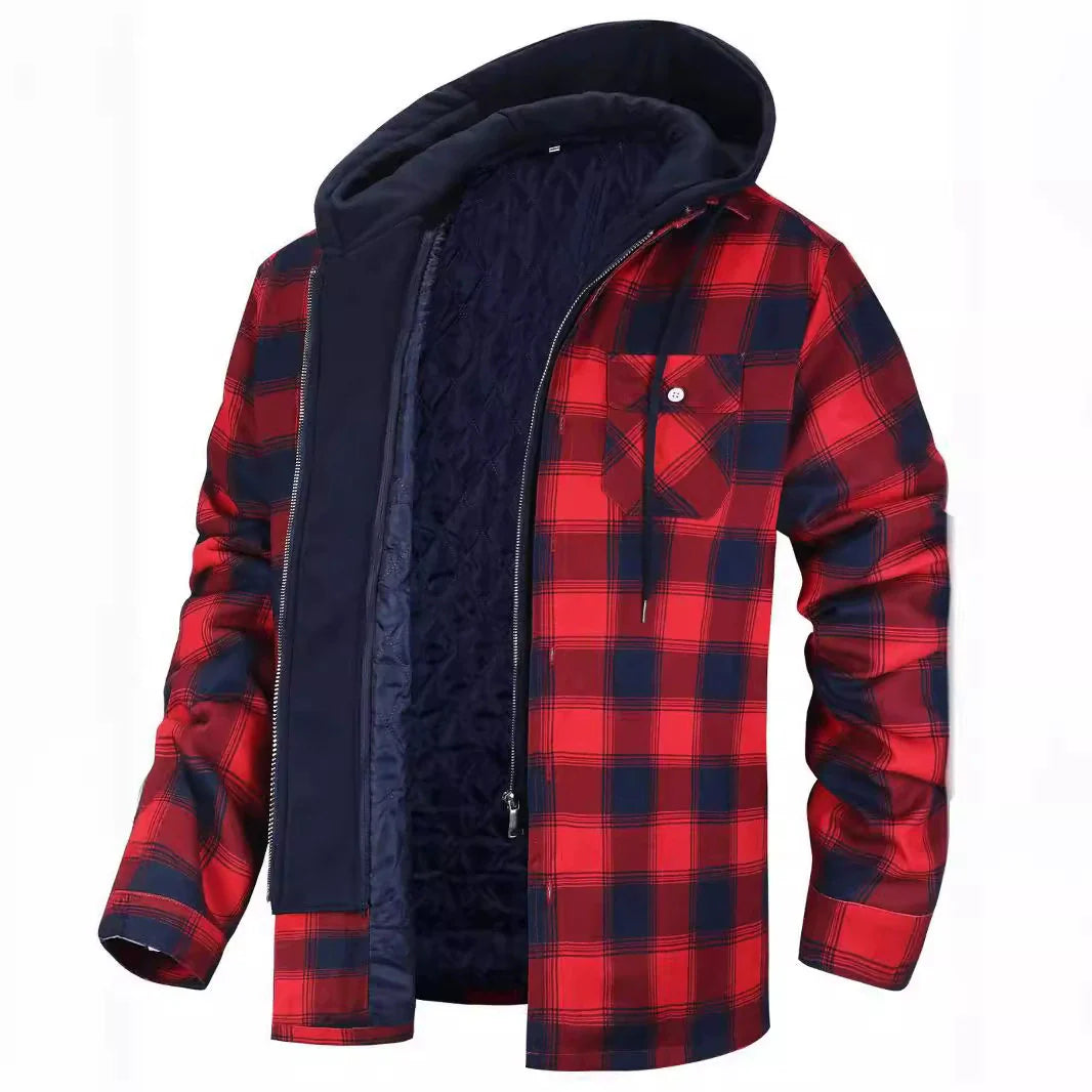 Herrjacka – Rutigt Mönster – Regular Fit – Sherpafodrad Huva – Lagerlook