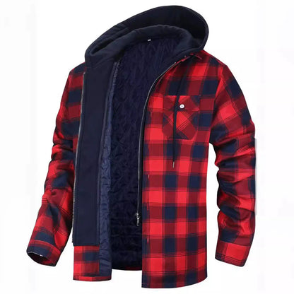 Herrjacka – Rutigt Mönster – Regular Fit – Sherpafodrad Huva – Lagerlook