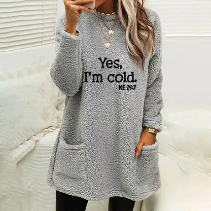Dam sweatshirt – Oversize passform – Dubbelsidig fleece – Lång ärm – Bokstavstryck – Fickor