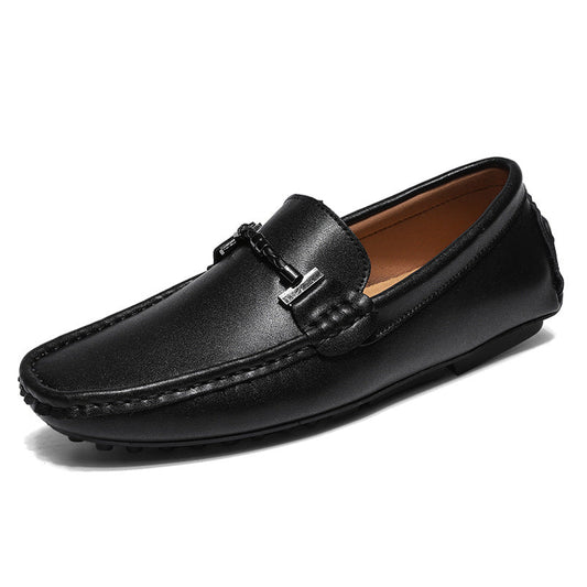 Herrloafers – Slip-on passform – Metallspänne – Rund tå – Mönstrad sula
